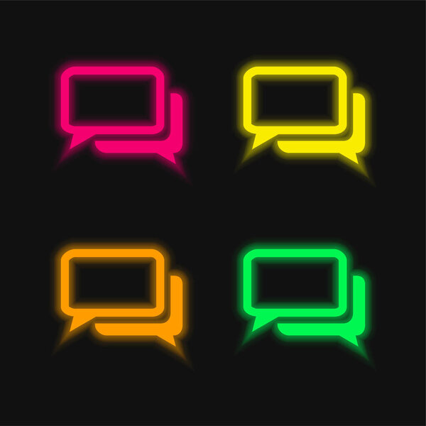 Black And White Chat Bubbles four color glowing neon vector icon