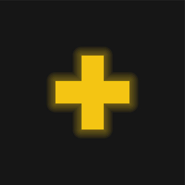 Символ добавления желтый светящийся неоновый значок