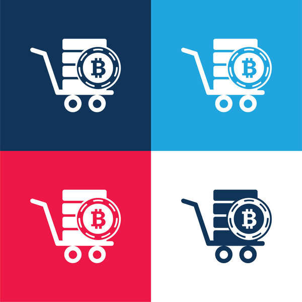 Bitcoin In A Pushcart blue and red four color minimal icon set