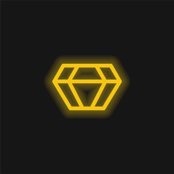 Diamante Grande Amarillo Brillante Icono Neón — Vector de stock