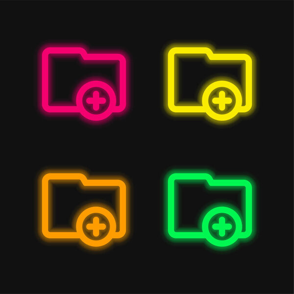 Add Folder Outlined Interface Button four color glowing neon vector icon