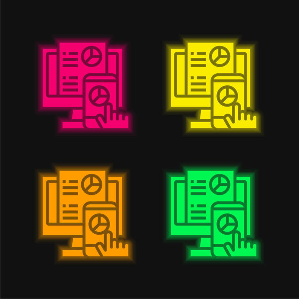 Analysis four color glowing neon vector icon