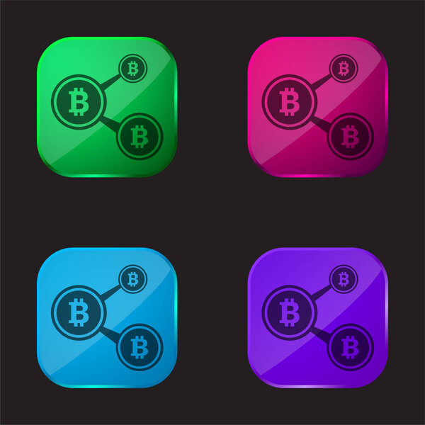 Bitcoin Network four color glass button icon