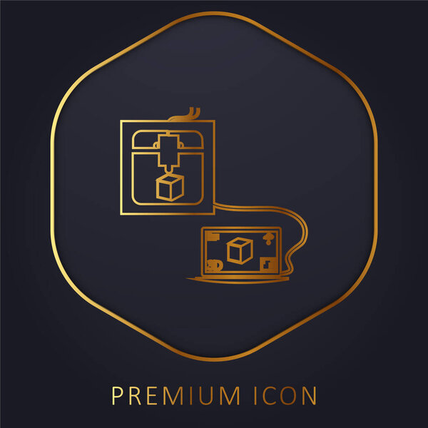 3d принтер подключен к ноутбуку Печать Куб золотой линии премиум логотип или значок