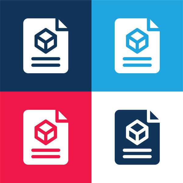 3d blue and red four color minimal icon set