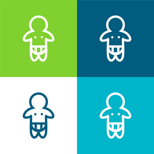 Baby Wearing Diaper Only Outline Flat four color minimal icon set