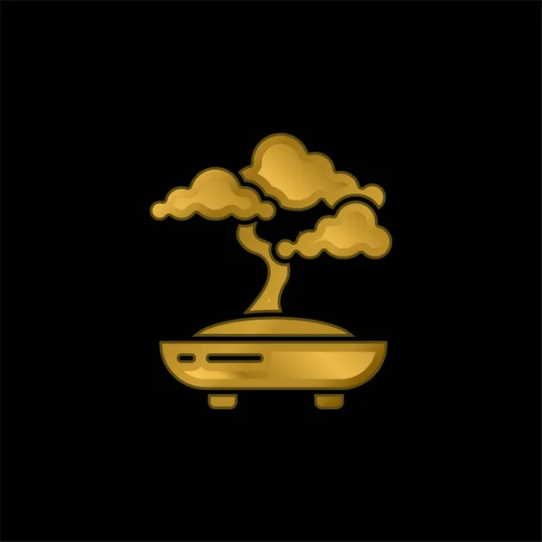 Bonsai Banhado Ouro Ícone Metálico Vetor Logotipo — Vetor de Stock