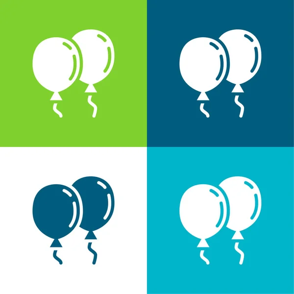 Ballonnen Flat Vier Kleuren Minimale Pictogram Set — Stockvector