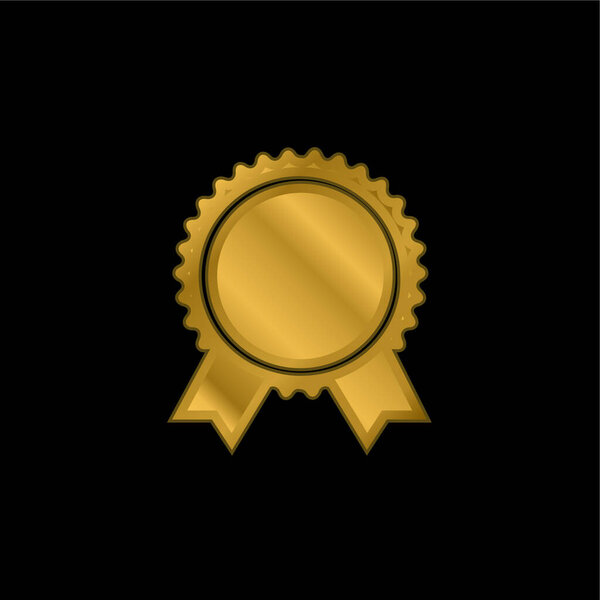 Award Badge Of Circular Shape With Ribbon Tails gold plated metalic icon or logo vector