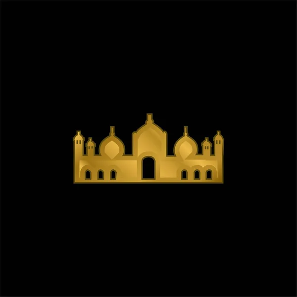 Badshahi Mosque Gold Plated Metalic Icon Logo Vector — Stock Vector