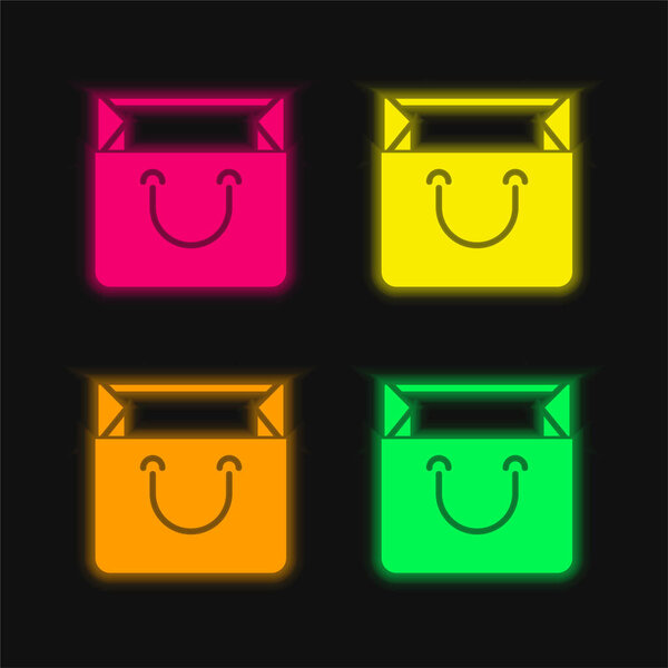 Bag four color glowing neon vector icon