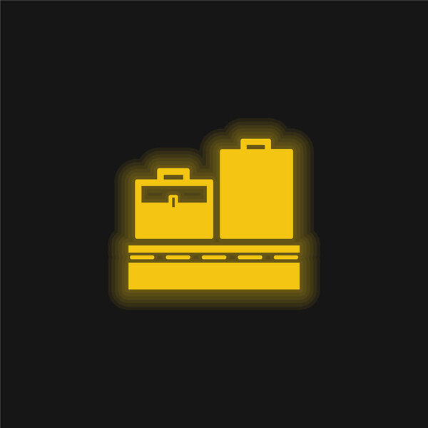 Baggage On Conveyor Band yellow glowing neon icon