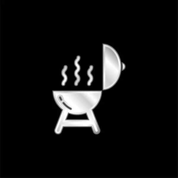 Barbacoa Plateado Icono Metálico — Vector de stock