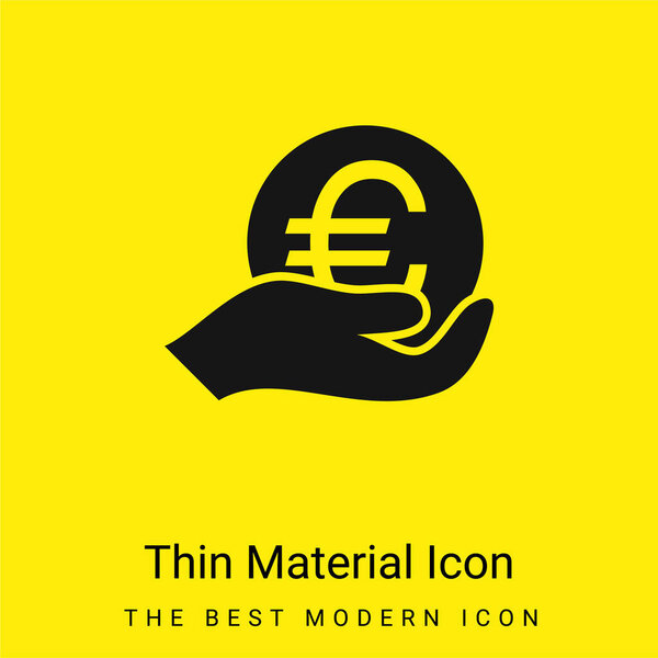 Большая монета евро под рукой минимальная ярко-желтая иконка материала