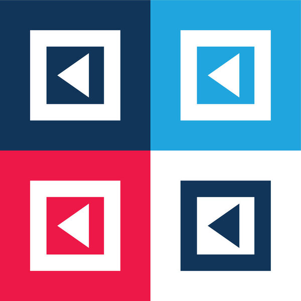 Back Arrow Triangle In Gross Square Button blue and red four color minimal icon set