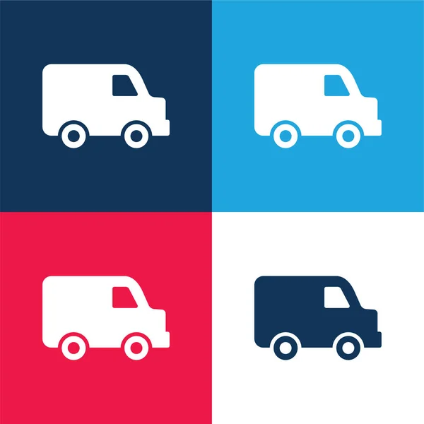 stock vector Black Delivery Small Truck Side View blue and red four color minimal icon set