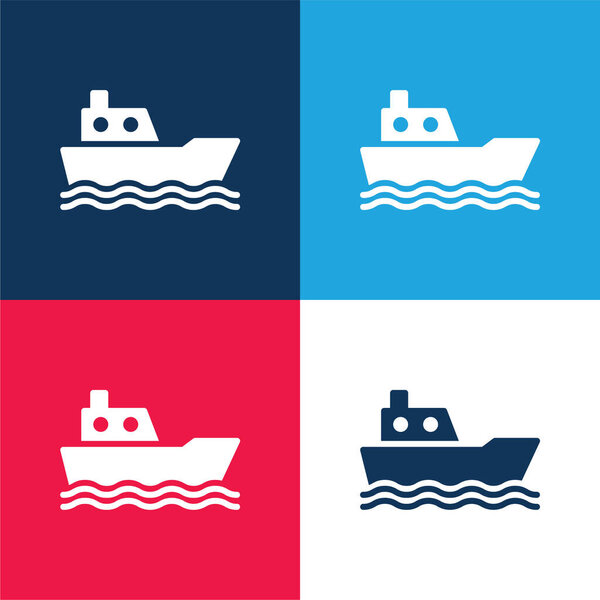 Boat blue and red four color minimal icon set