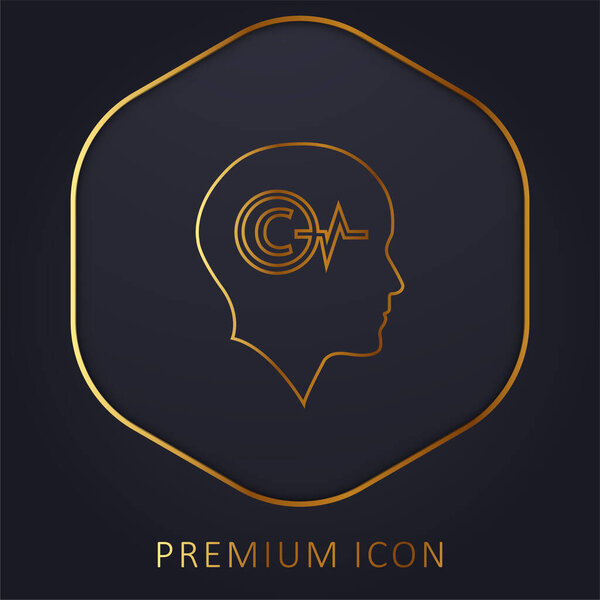 Bald Head With Copyright Symbol And Lifeline Inside golden line premium logo or icon