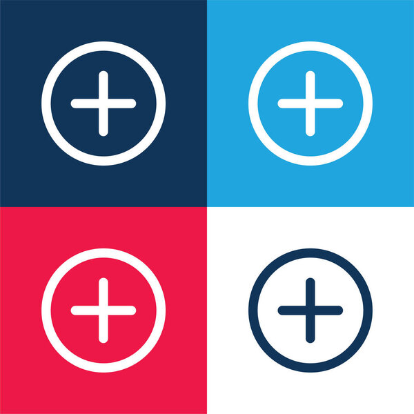 Add Circular Interface Button blue and red four color minimal icon set