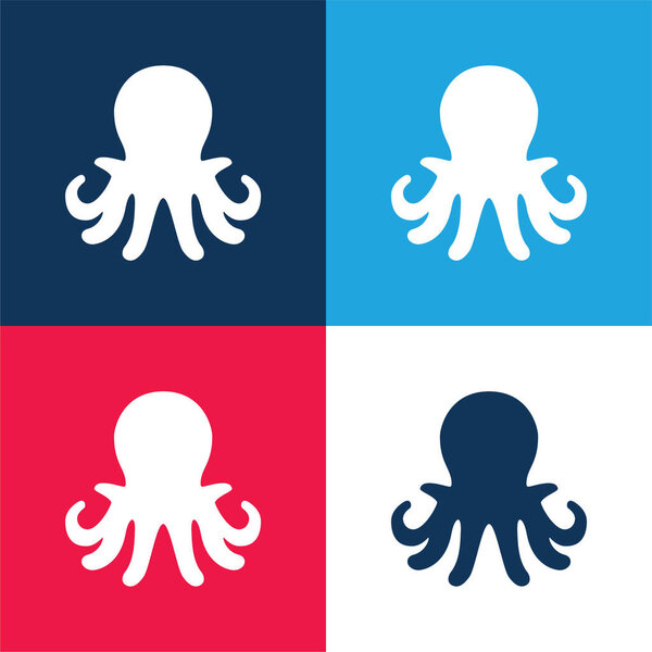 Aquarium Octopus blue and red four color minimal icon set