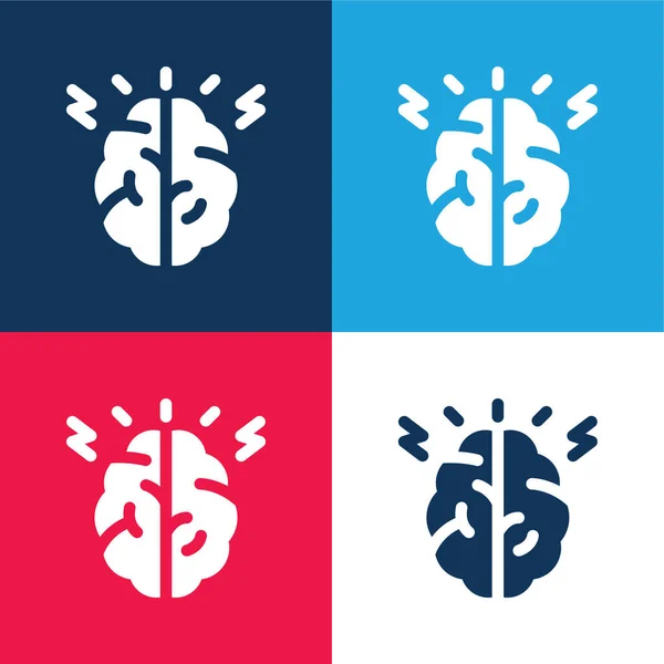 Brain Blue Red Four Color Minimal Icon Set — Stock Vector