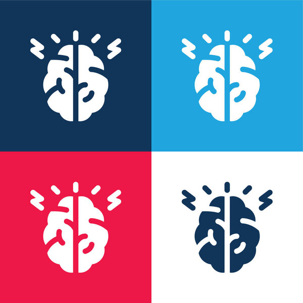 Brain blue and red four color minimal icon set