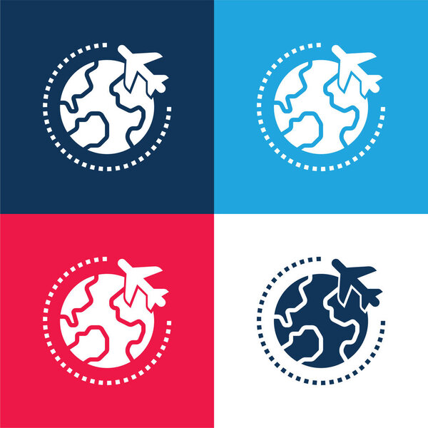 Airplane blue and red four color minimal icon set