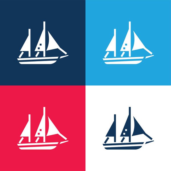 Boat blue and red four color minimal icon set