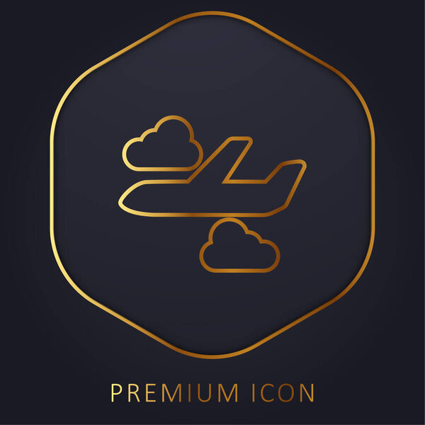 Airplane With Clouds golden line premium logo or icon