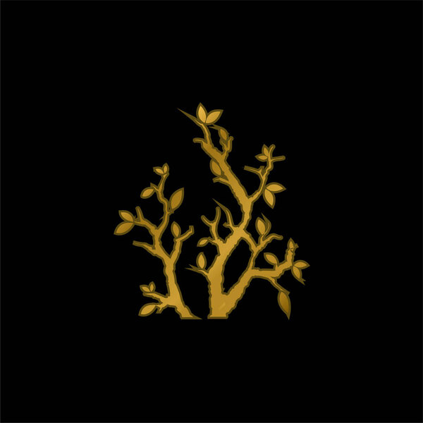 Branches With Leaves gold plated metalic icon or logo vector