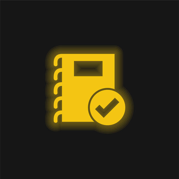 Approved Notes Symbol yellow glowing neon icon