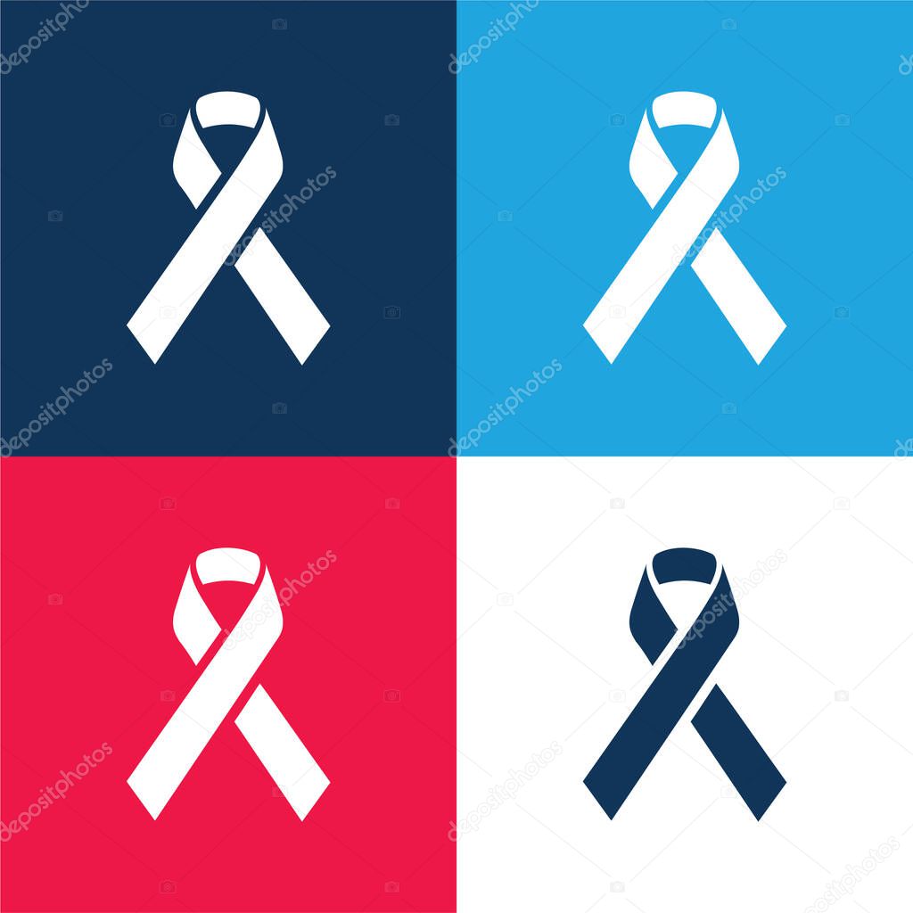 Awareness Ribbon blue and red four color minimal icon set