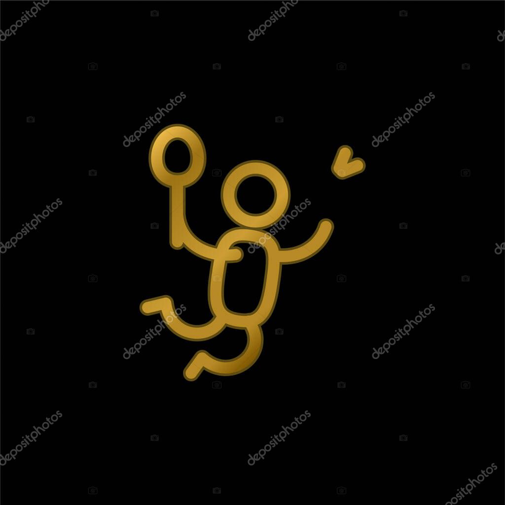 Badminton Player gold plated metalic icon or logo vector