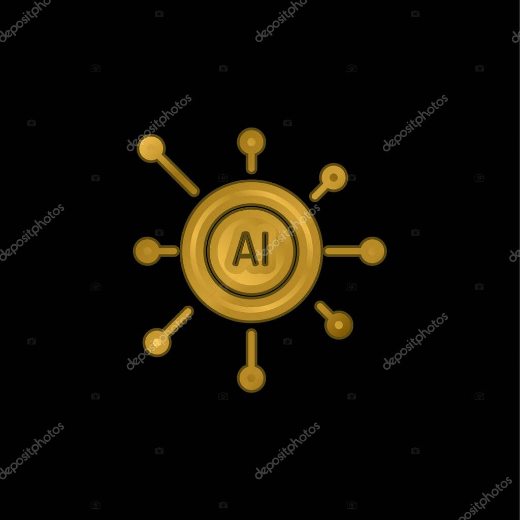 Artificial Intelligence gold plated metalic icon or logo vector