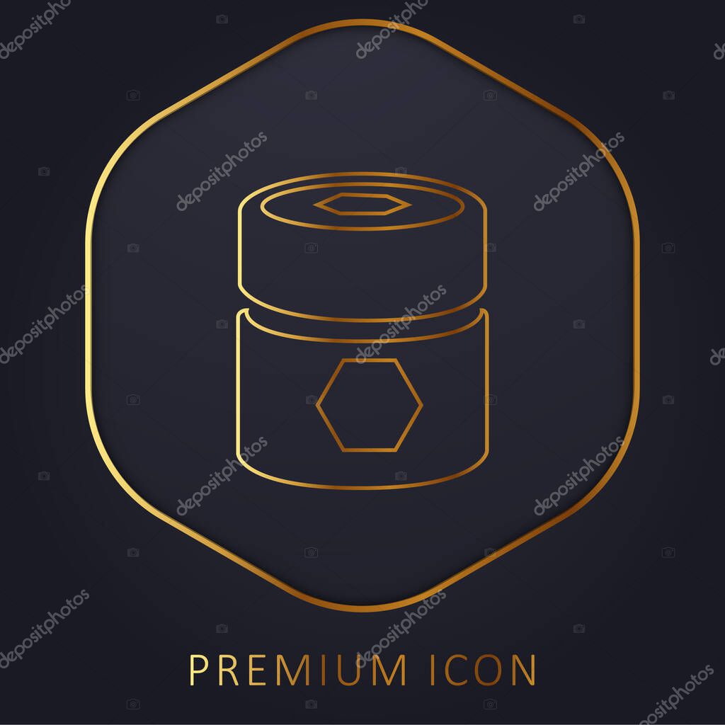 Barrel With Pentagons golden line premium logo or icon