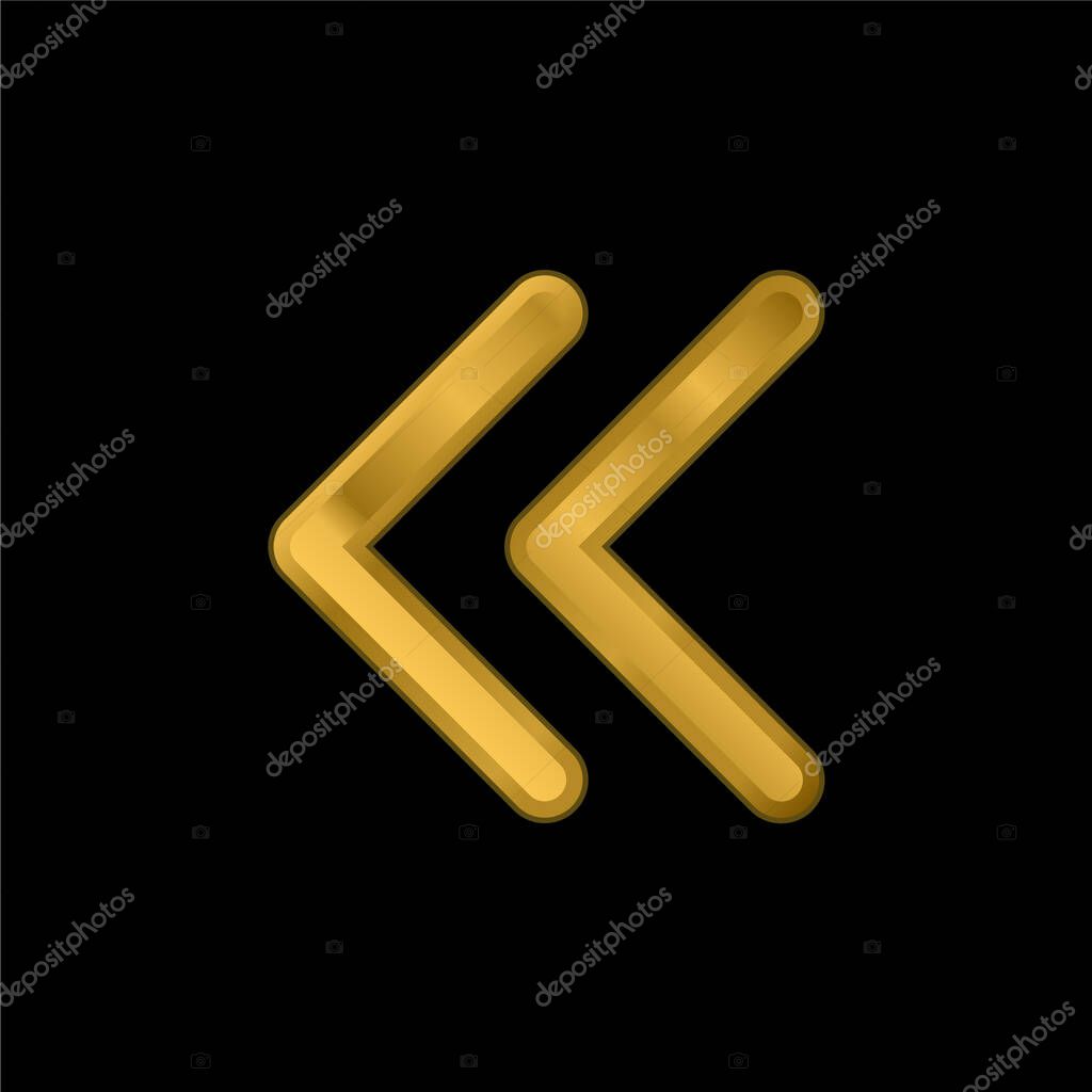Arrowheads Of Thin Outline To The Left gold plated metalic icon or logo vector