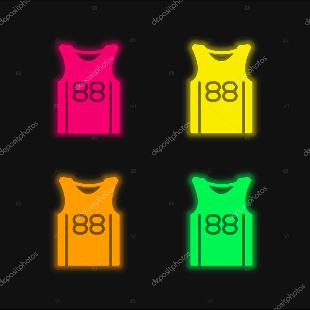 Basketball Jersey four color glowing neon vector icon