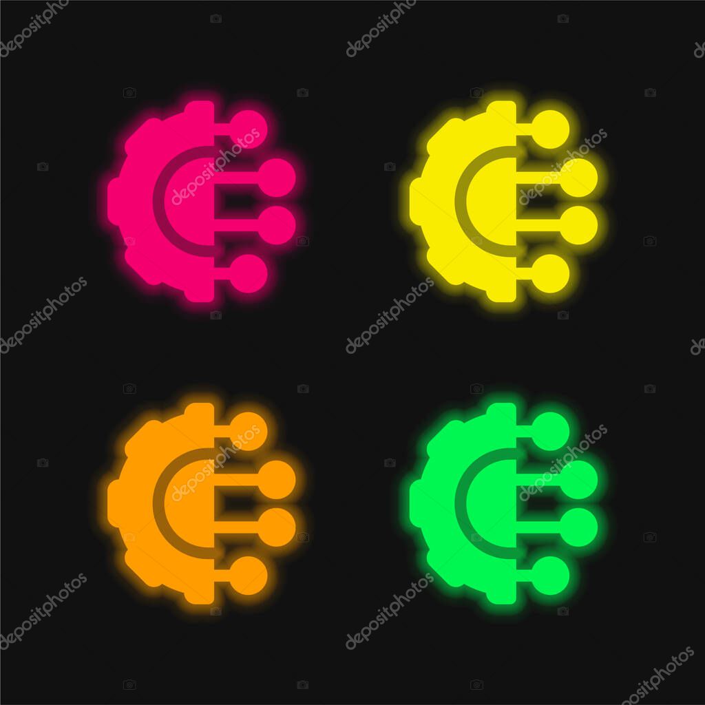 Artificial Intelligence four color glowing neon vector icon