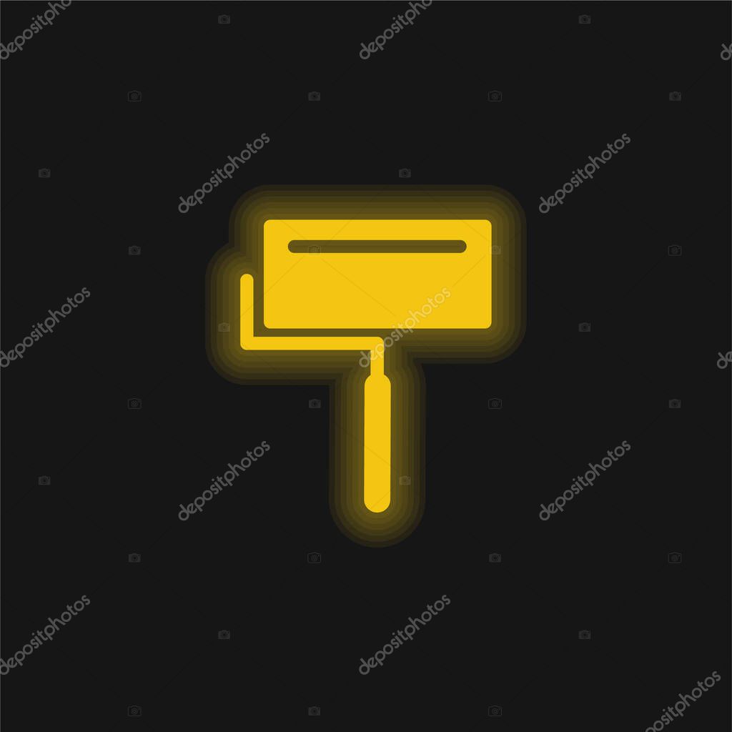 Big Paint Roller With Shine yellow glowing neon icon