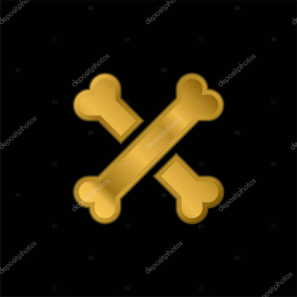 Bones gold plated metalic icon or logo vector