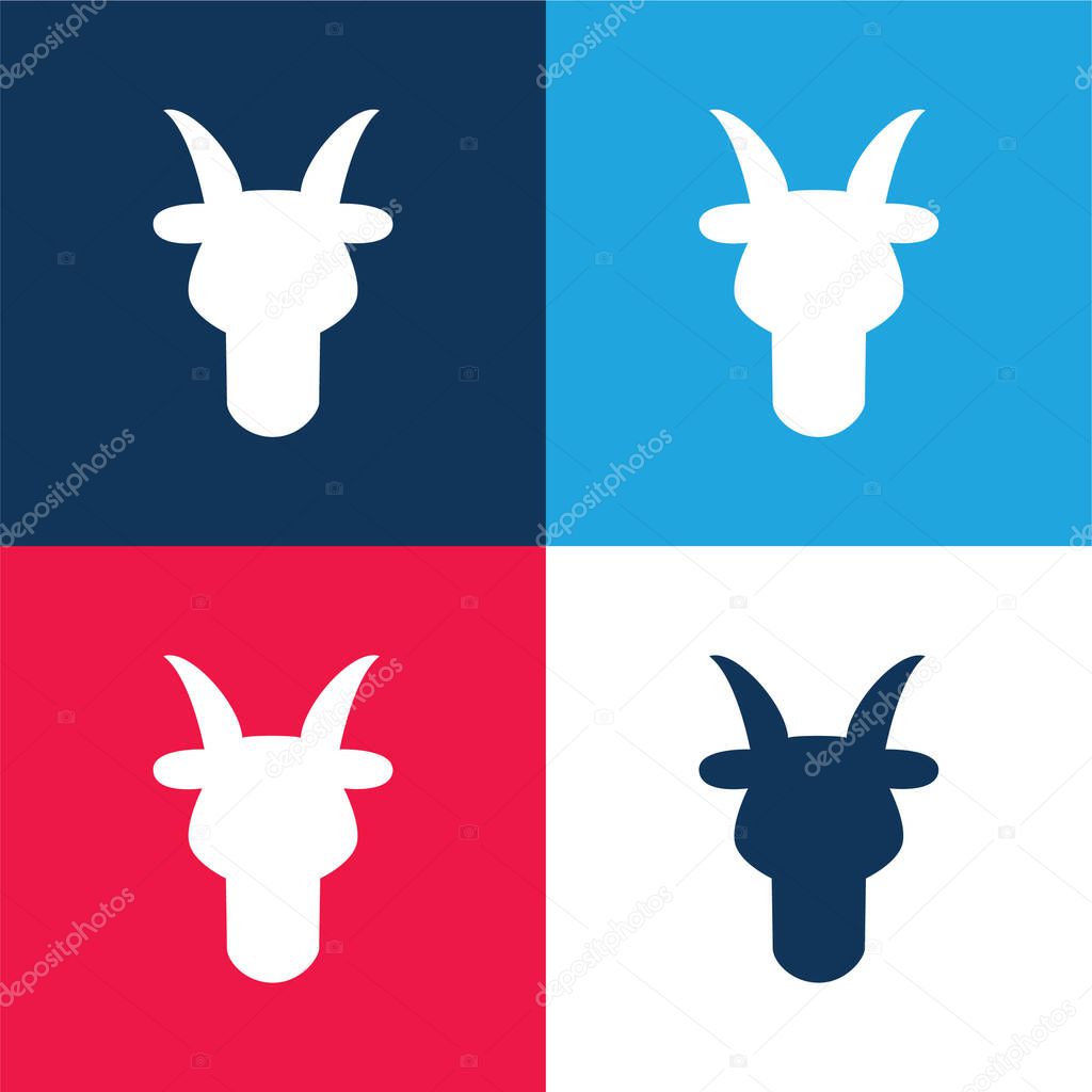 Aries Bull Head Front Shape Symbol blue and red four color minimal icon set