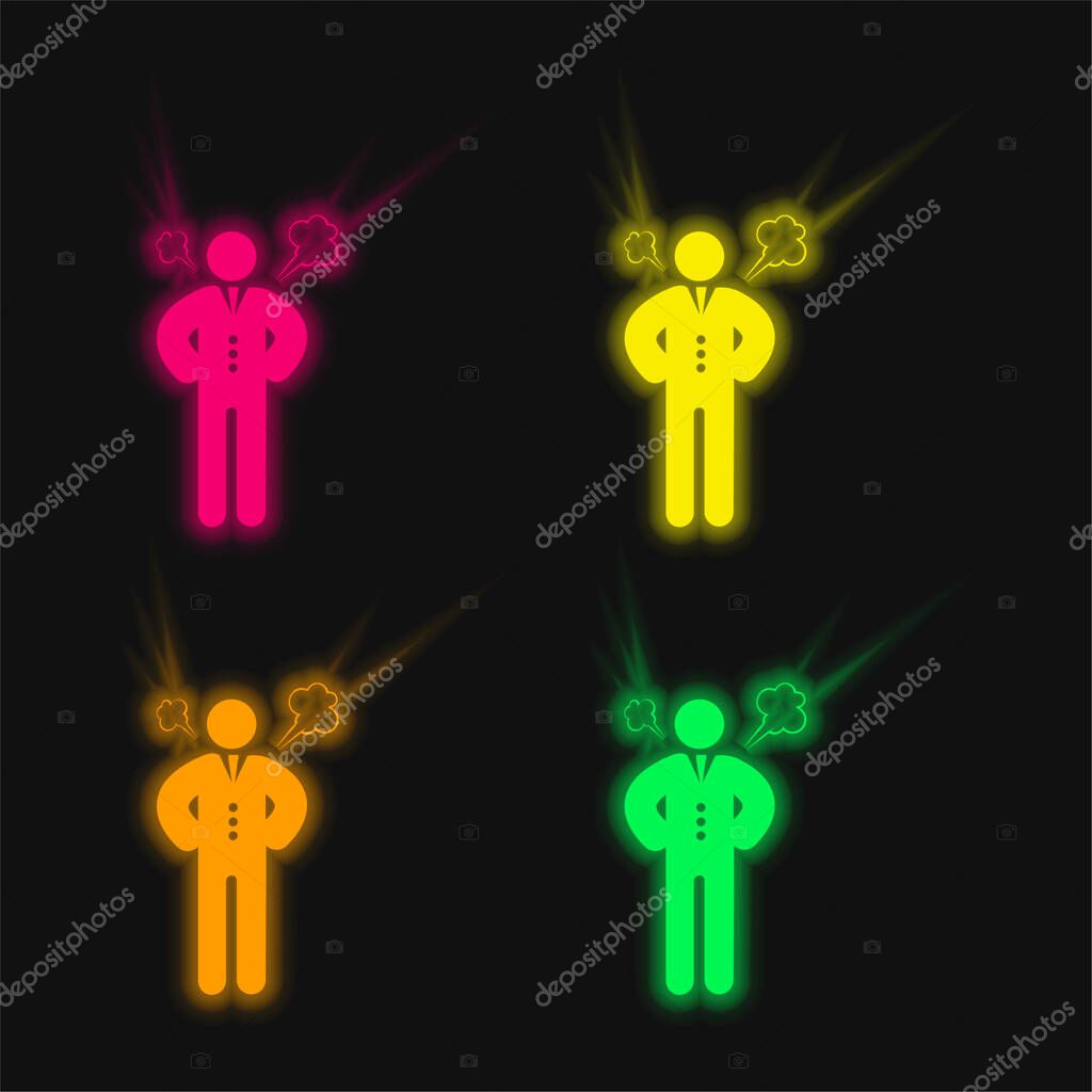 Angry Boss four color glowing neon vector icon