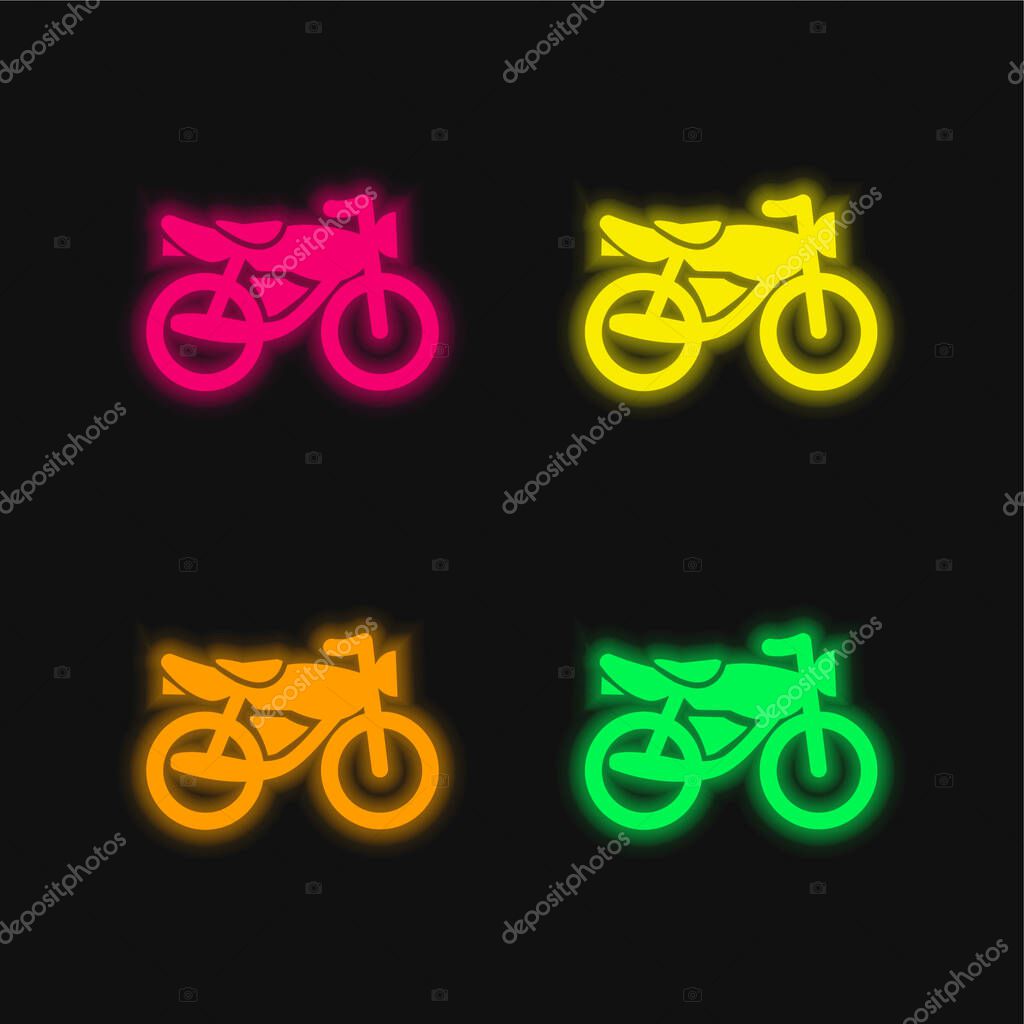 Black Motorbike four color glowing neon vector icon