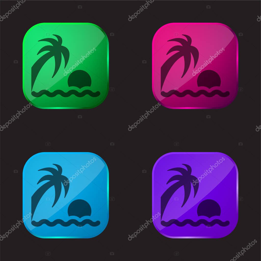 Beach Sunset four color glass button icon