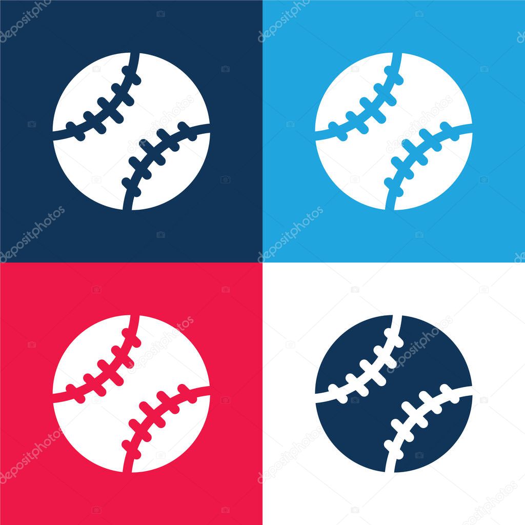 Baseball blue and red four color minimal icon set