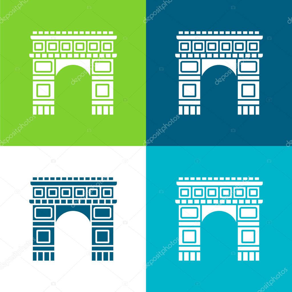 Arc De Triomphe Flat four color minimal icon set