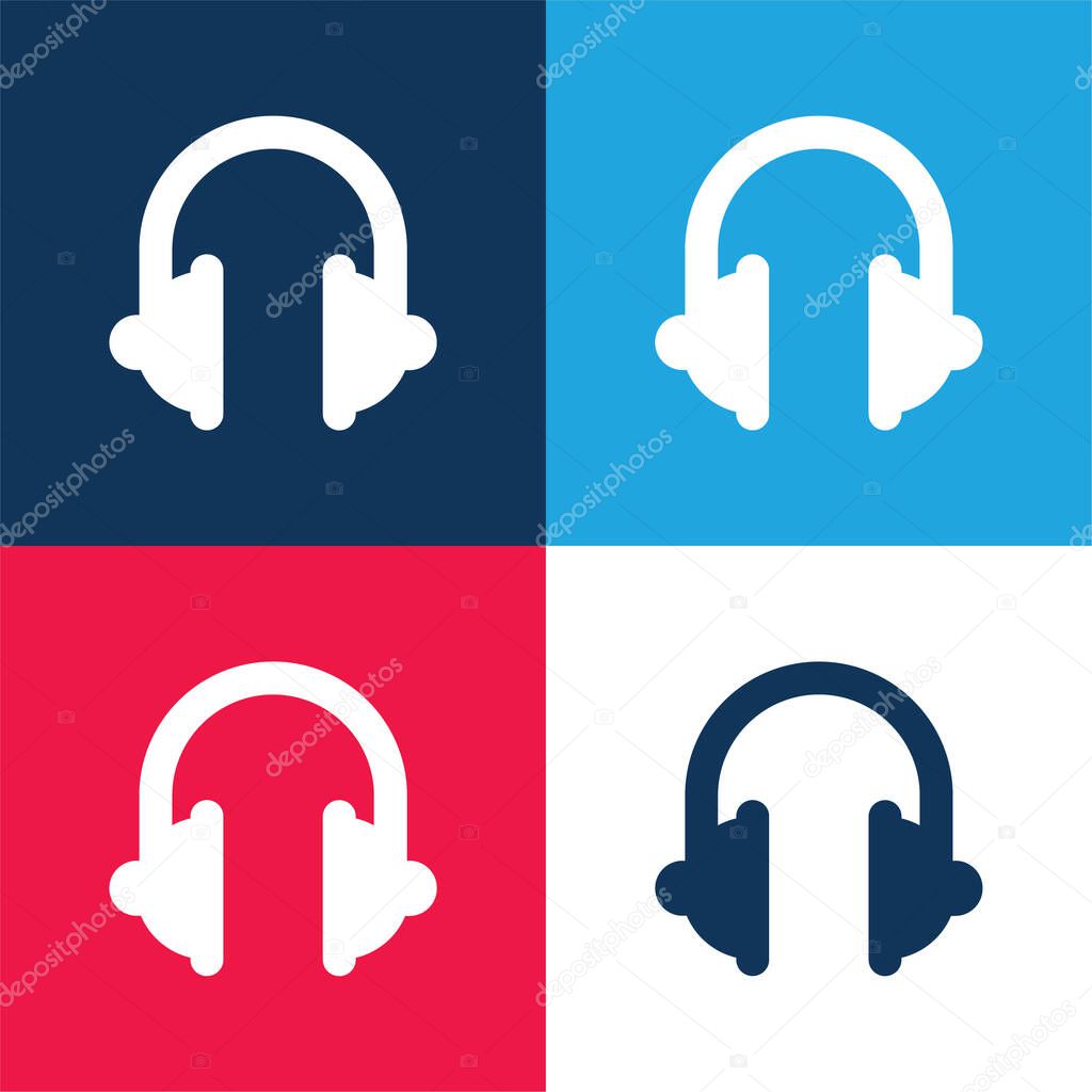 Big Headphones blue and red four color minimal icon set