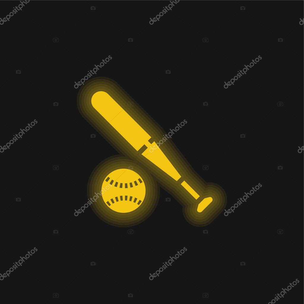 Baseball yellow glowing neon icon