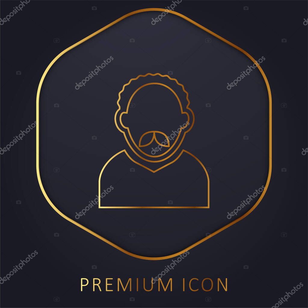 Adult Man Avatar With Short Curly Hair And Mustache golden line premium logo or icon