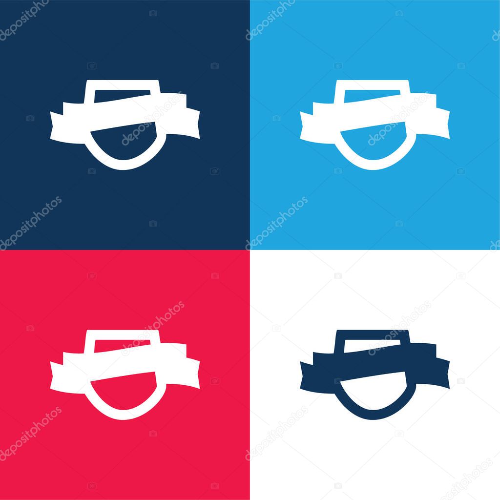 Award Shield Symbol With A Ribbon Banner blue and red four color minimal icon set